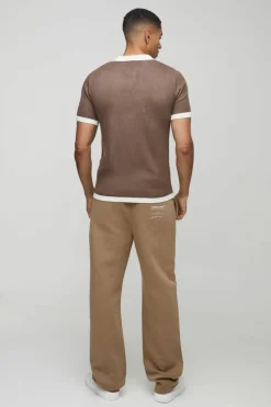 Fashion boohooMAN Short Sleeve Muscle Fit Colour Block Knit Polo taupe