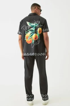 Best boohoo Short Sleeve Oversized Back Print Satin Set black