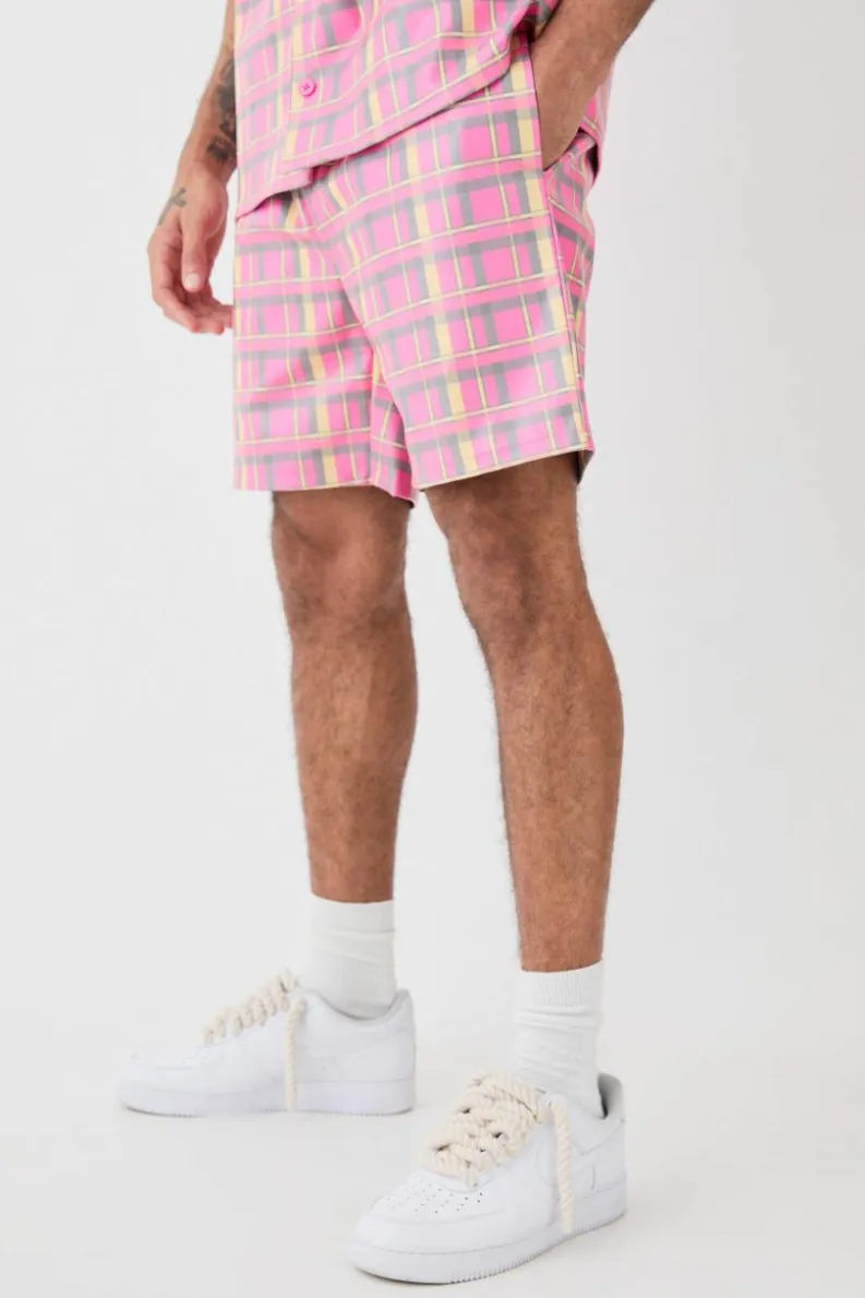 Hot boohoo Short Sleeve Oversized Check Pu Shirt Set multi