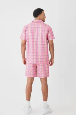 Hot boohoo Short Sleeve Oversized Check Pu Shirt Set multi