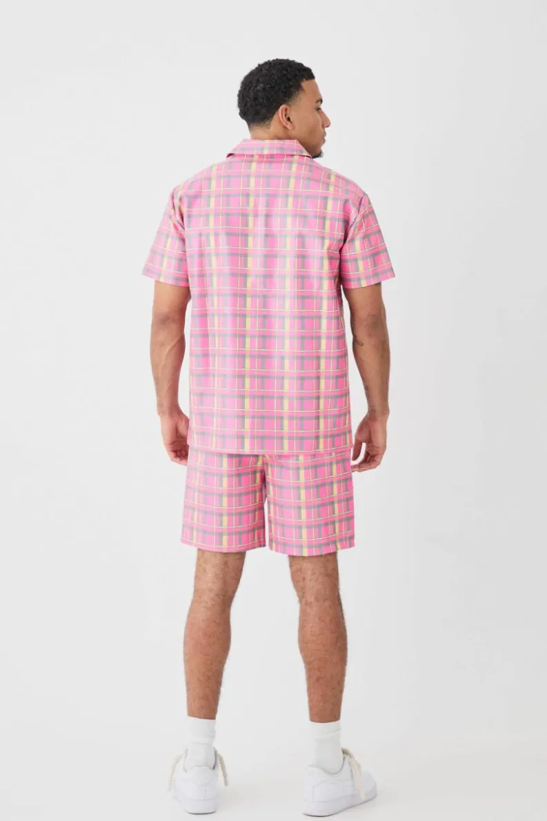 Hot boohoo Short Sleeve Oversized Check Pu Shirt Set multi