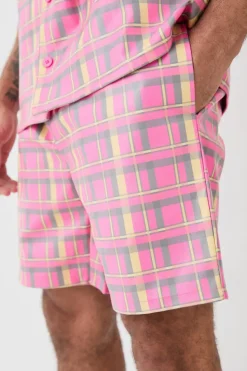 Hot boohoo Short Sleeve Oversized Check Pu Shirt Set multi