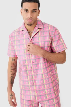 Hot boohooMAN Short Sleeve Oversized Check Pu Shirt multi