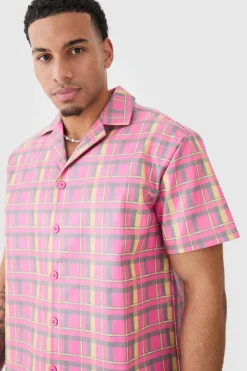 Hot boohooMAN Short Sleeve Oversized Check Pu Shirt multi