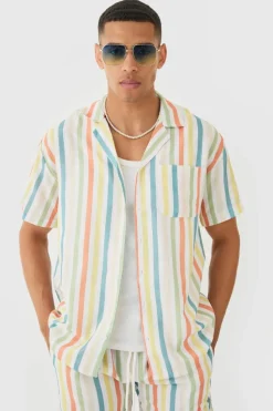 Sale boohoo Short Sleeve Oversized Revere Stripe Set multi