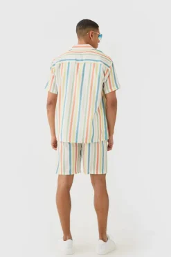 Sale boohoo Short Sleeve Oversized Revere Stripe Set multi