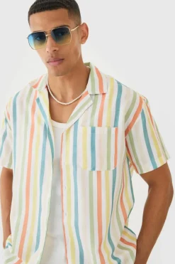 Sale boohoo Short Sleeve Oversized Revere Stripe Set multi