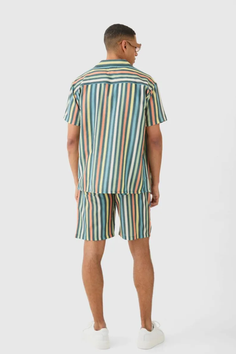 Online boohoo Short Sleeve Oversized Revere Stripe Set multi