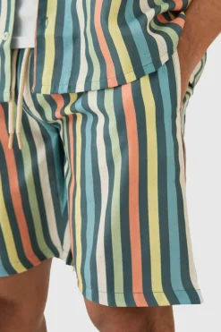 Online boohoo Short Sleeve Oversized Revere Stripe Set multi