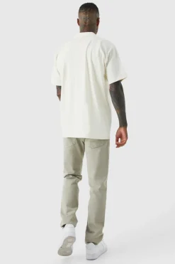 Cheap boohooMAN Short Sleeve Oversized Revere Jersey Shirt ecru