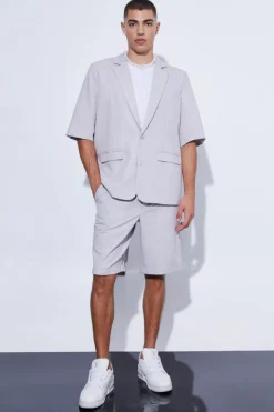 Hot boohoo Short Sleeve Oversized Single Breasted Suit light grey