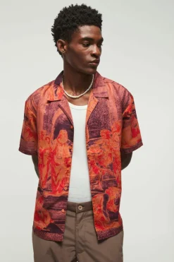 Best boohooMAN Short Sleeve Oversized Slub Painting Shirt rust