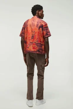 Best boohooMAN Short Sleeve Oversized Slub Painting Shirt rust