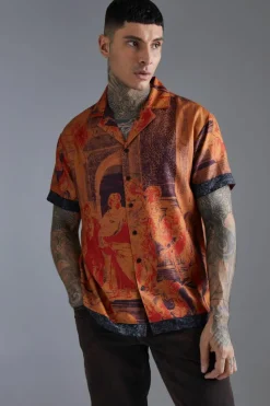 Best Sale boohooMAN Short Sleeve Oversized Slub Painting Shirt rust