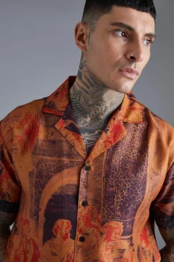 Best Sale boohooMAN Short Sleeve Oversized Slub Painting Shirt rust