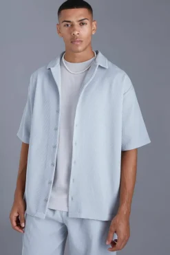 Cheap boohooMAN Short Sleeve Pleated Oversized Shirt grey