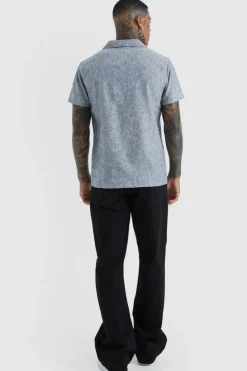 New boohooMAN Short Sleeve Revere Linen Look Shirt black
