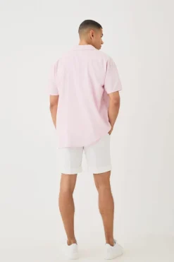 Online boohooMAN Short Sleeve Revere Oversized Linen Shirt dusty pink