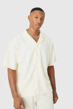 Fashion boohooMAN Short Sleeve Ribbed Boxy Shirt ecru