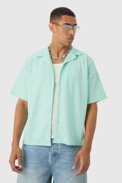 Fashion boohooMAN Short Sleeve Ribbed Boxy Shirt aqua