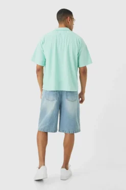 Fashion boohooMAN Short Sleeve Ribbed Boxy Shirt aqua