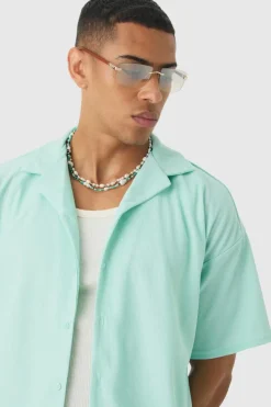 Fashion boohooMAN Short Sleeve Ribbed Boxy Shirt aqua
