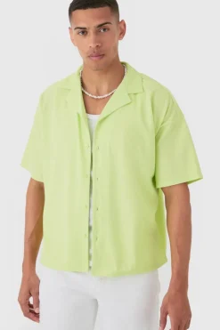 Online boohooMAN Short Sleeve Ribbed Boxy Shirt lime