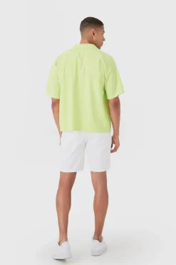 Online boohooMAN Short Sleeve Ribbed Boxy Shirt lime