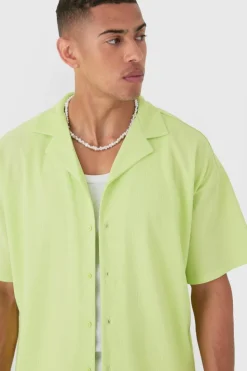 Online boohooMAN Short Sleeve Ribbed Boxy Shirt lime