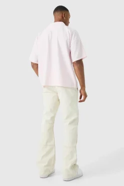 New boohooMAN Short Sleeve Ribbed Boxy Shirt pink