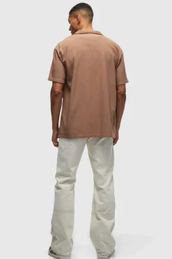 Hot boohooMAN Short Sleeve Ribbed Oversized Shirt taupe