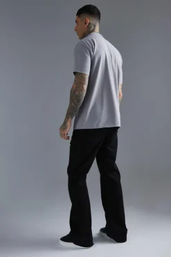 Discount boohooMAN Short Sleeve Ribbed Revere Oversized Shirt grey