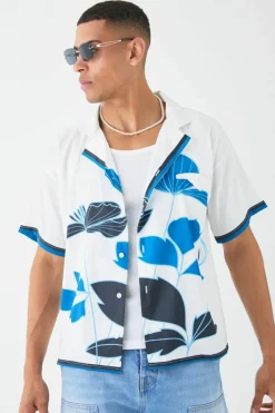 Sale boohooMAN Short Sleeve Satin Boxy Floral Shirt white