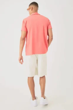 Store boohooMAN Short Sleeve Satin Shirt coral
