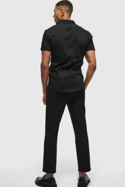 Hot boohooMAN Short Sleeve Slim Fit Shirt black