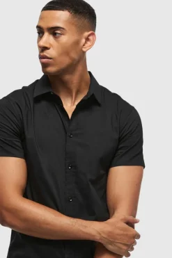 Hot boohooMAN Short Sleeve Slim Fit Shirt black