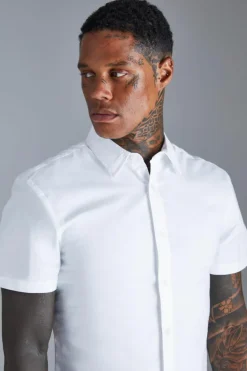 New boohooMAN Short Sleeve Slim Shirt white