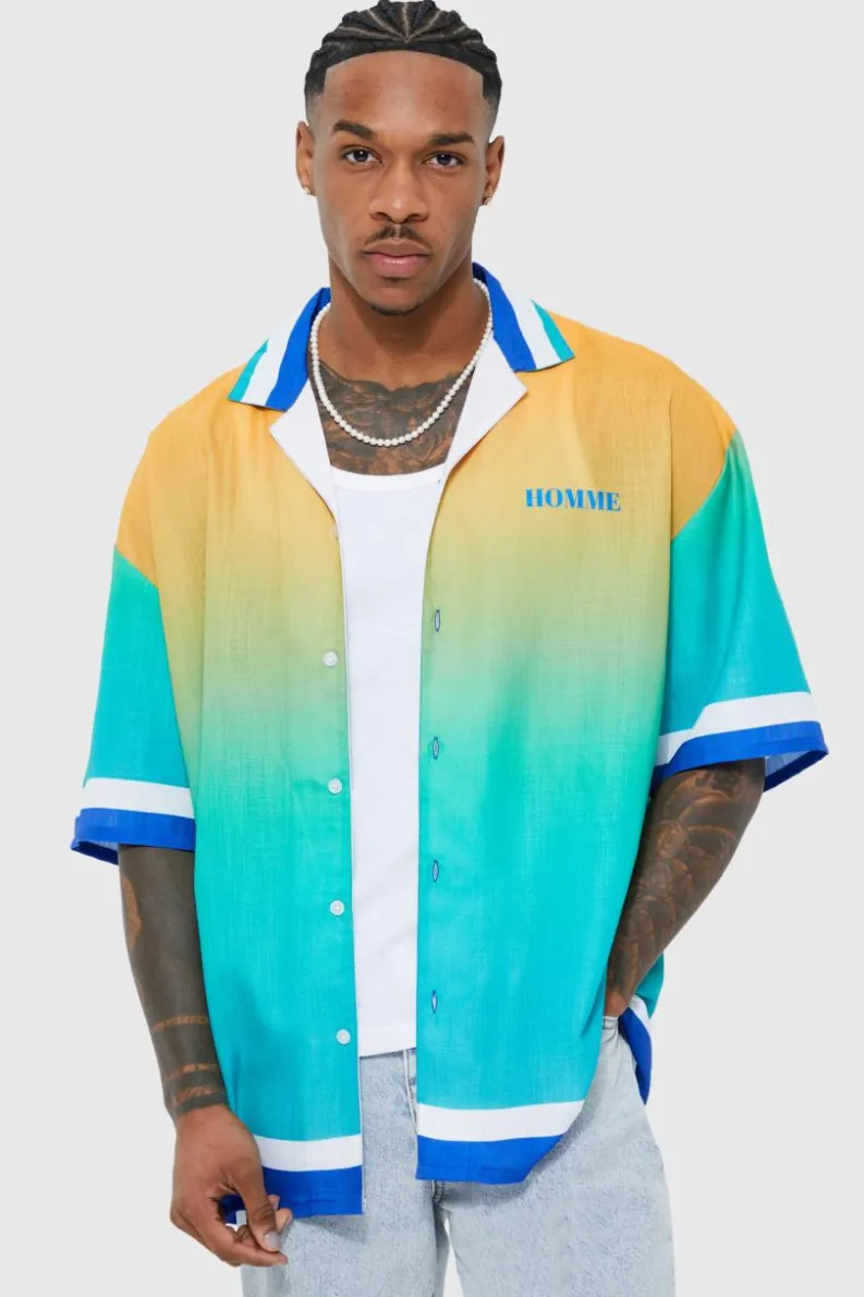 Sale boohooMAN Short Sleeve Slub Boxy Oversized Graphic Shirt multi