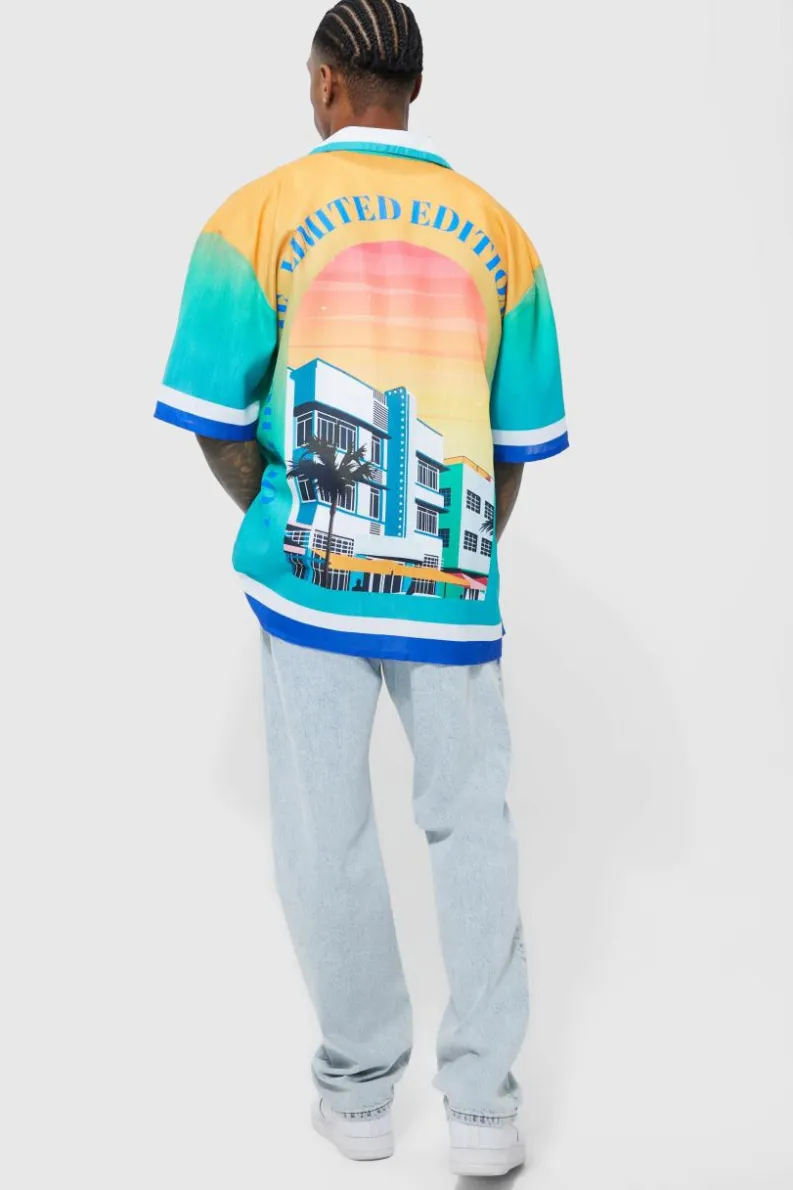 Sale boohooMAN Short Sleeve Slub Boxy Oversized Graphic Shirt multi