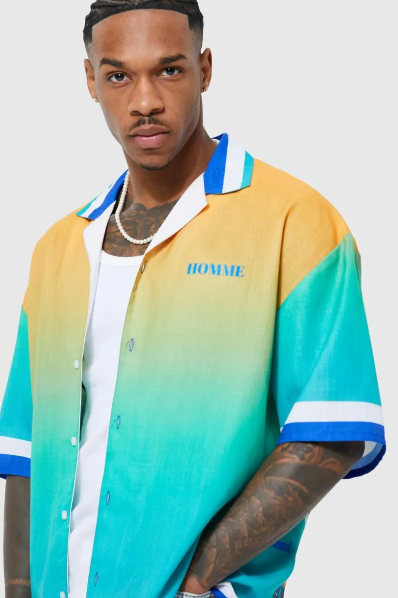Sale boohooMAN Short Sleeve Slub Boxy Oversized Graphic Shirt multi