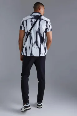 Sale boohooMAN Short Sleeve Slub Large Scale Abstract Shirt ecru