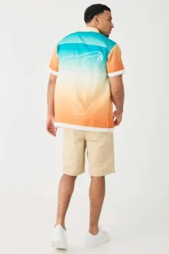 New boohooMAN Short Sleeve Slub Ombre Line Shirt multi