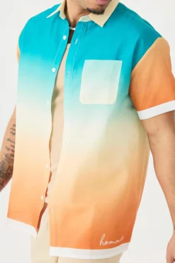 New boohooMAN Short Sleeve Slub Ombre Line Shirt multi