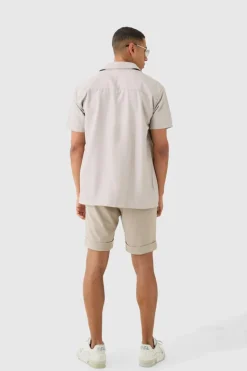 Cheap boohooMAN Short Sleeve Soft Twill Oversized Shirt pale grey