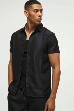 Best Sale boohooMAN Short Sleeve Soft Twill Smart Shirt & Trouser Set black