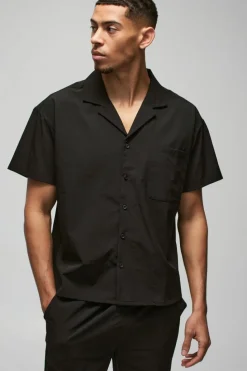 Clearance boohooMAN Short Sleeve Stretch Boxy Fit Shirt black