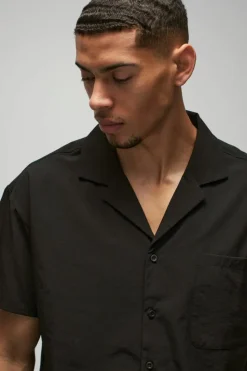Clearance boohooMAN Short Sleeve Stretch Boxy Fit Shirt black