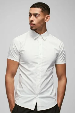 Online boohooMAN Short Sleeve Stretch Fit Shirt white