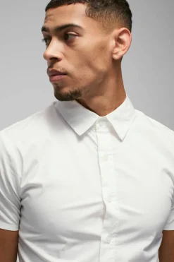 Online boohooMAN Short Sleeve Stretch Fit Shirt white