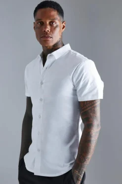 Store boohooMAN Short Sleeve Stretch Fit Shirt white